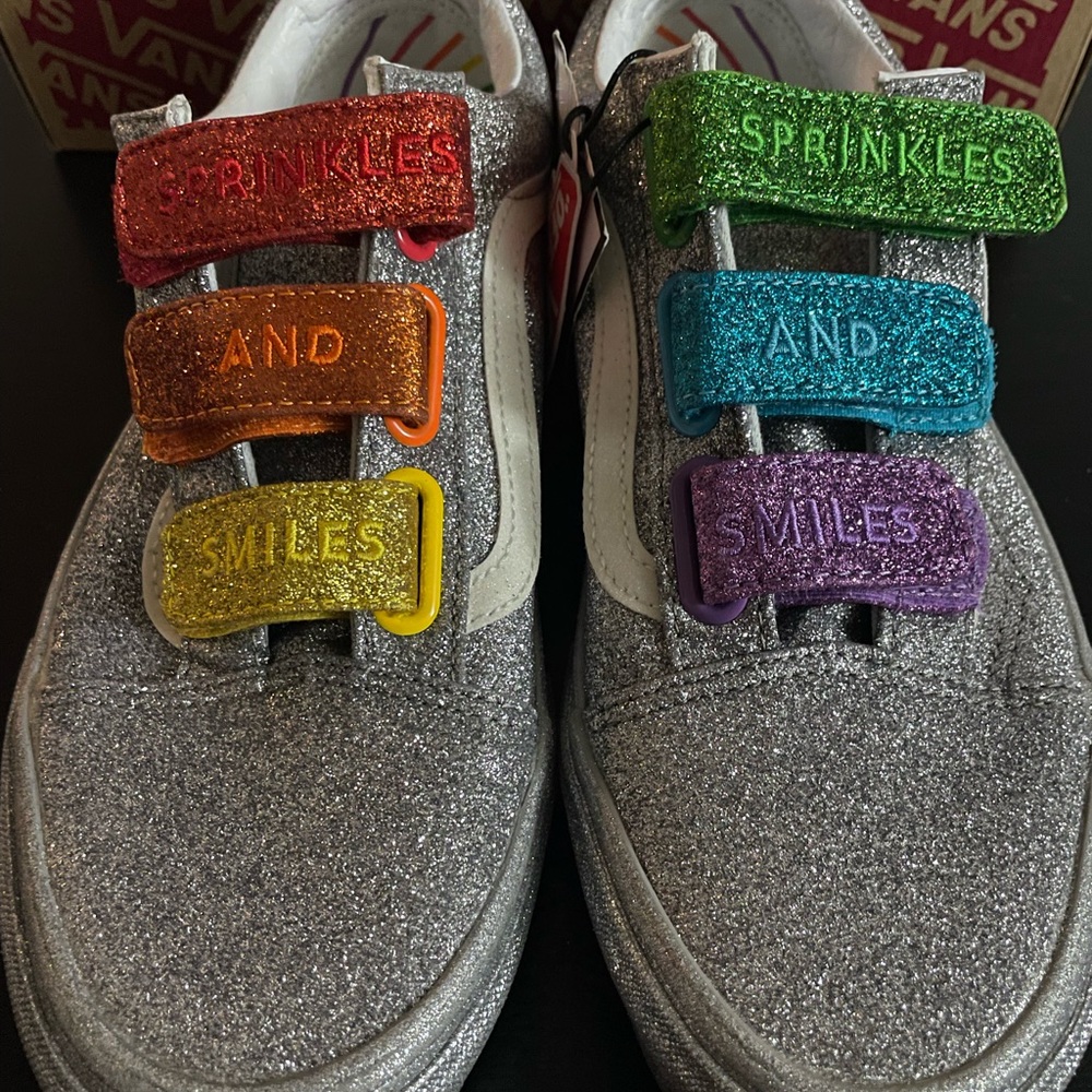 🔥 Vans x The Flour Shop Rainbow Silver Glitter Size 8 Womens